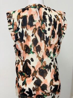 DKNY Cream Floral-Print Pleated Blouse